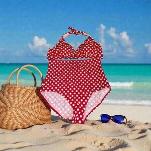 Red Polka Dot High Waisted Bikini Women’s (18) NEW